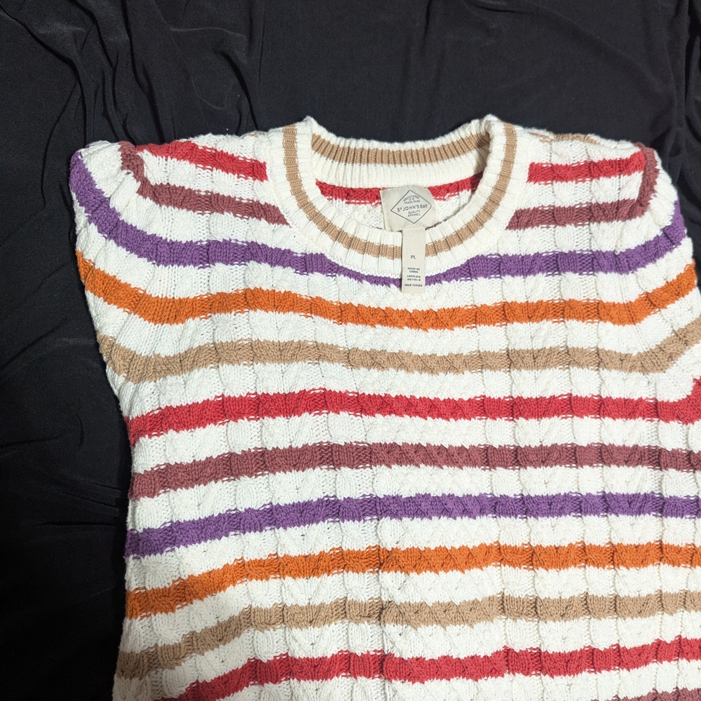 St. John's Bay Women's Striped Sweater - Red, Orange, Purple, Cream